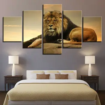 Nie Zarámované Plátno 5 ks Lion King Of The Jungle Wall Art Plagáty, Obrázky Domova Obrazy Dekorácie