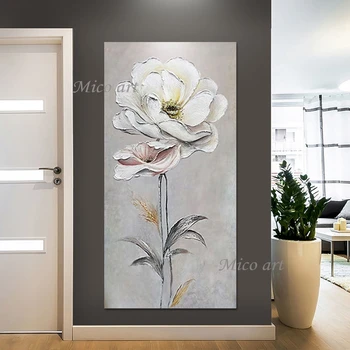 Vysoko Kvalitné Biele Hrubé Akrylové Kvet 3d Ručne Maľované umelecké Diela Frameless Plátno Roll Abstraktné Wall Art Rastlín, Prírodných Obrázky