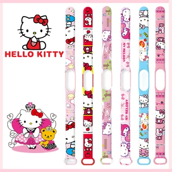 Sanrio Hello Kitty Popruh pre Xiao Mi Band 7 6 5 4 3 Náramok Cartoon Silikónové Šport Watchband Roztomilý Tlač Nahradenie Náramok