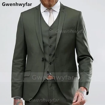 Gwenhwyfar 2022 Classic Slim Fit pánske Oblek Formálne Svadby Groomsmen Smoking Muž Obchodné 3 Dielna Sada(Bunda+Vesta+Nohavice)