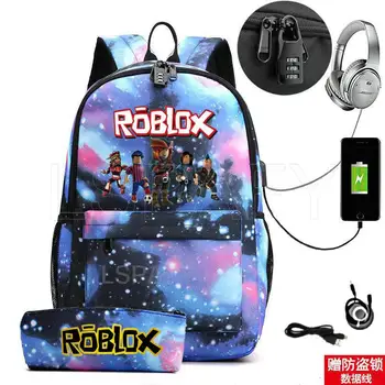 ROBLOX Školské tašky Bookbag Ľahký Kapacita Batoh s USB Nabíjací Port a Zámok & peračník pre Dospievajúce Dievčatá Chlapci