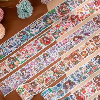 Kvet Aguo Série Washi Pásky Ruka-natiahnutý Kreslené postavičky Denník Nálepky 4 Štýly