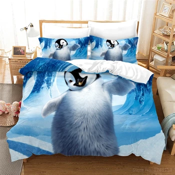 Krásne Zviera, Baby Penguin Tlač posteľná bielizeň Nastaviť Kráľovná King Size 2/3ks Perinu s obliečka na Vankúš Nastaviť Obliečky pre Deti Deti