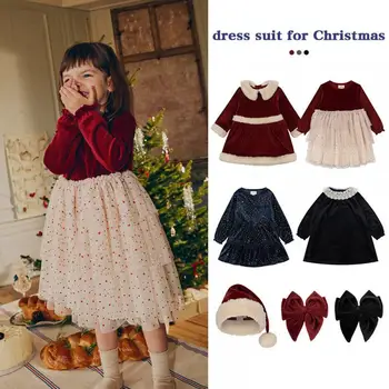 2024 Clibeso Vianočné Velvet Dievčatá Šaty Xmas Party Oblečenie Sady pre Deti, Deti Princezná Vonkajšie Oblečenie Zimné Dievča Oblečenie