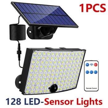 128 Slnečné Svetlo Vonkajšie 360/200 LED Reflektor, IP65 Vodeodolný Snímač Pohybu Ľudskej Indukčné Solárne Povodňových Svetlá, 3 Režimy