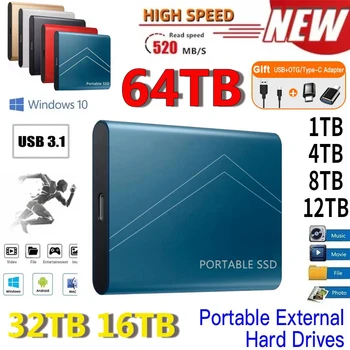1 TB Prenosný Externý Pevný Disk SSD 2TB Pevný Disk Skladovanie vysokorýchlostné Externý Solid State Drive) USB3.1/Typ-C Pre Laptop/Mac/PS