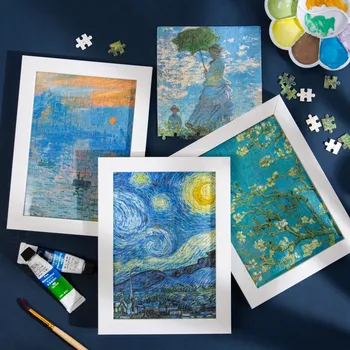  Umenie Čas Van Gogha, Hviezdna Obloha Monet Olejomaľba Puzzle Set Photo Frame Literárny Vyzdobiť Stôl Ozdoby Darček