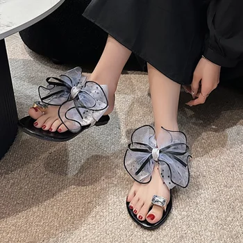 Topánky pre Ženy 2023 Nové Módne Letné Vonkajšie Svetlo RoundToe Solid Farba Lúk Nastaviť Ploché Prst Pláži Flip Flops Zapatos De Mujer