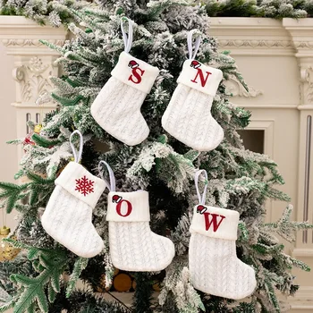 Dekorácie Pletené Ponožky Vlnené Ponožky Vyšívané Listy Detí Candy Darčekové Tašky Biele Vianoce Ponožky Darčekové Tašky