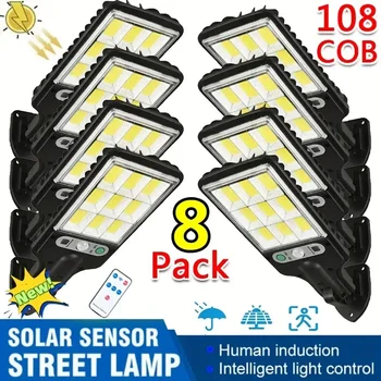 108COB Solárne Lampy Vonkajšie S Diaľkovým ovládaním Vodotesný 3 Režimy Snímač Pohybu, Bezpečnosti Street Light pre Záhradné vonkajšiu Stenu