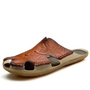 Nové Kvalitné Kožené Non-Slip Papuče Mužov Plážové Sandále Pohodlné Letné Topánky Mužov Papuče Klasiky Mužov Flip Flops
