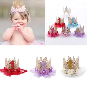 Deti Princess Party Dekorácie 1 Rokov Dieťa Narodeniny Klobúk Kvet Pokrývku Hlavy Korunu Vlasy Kapely