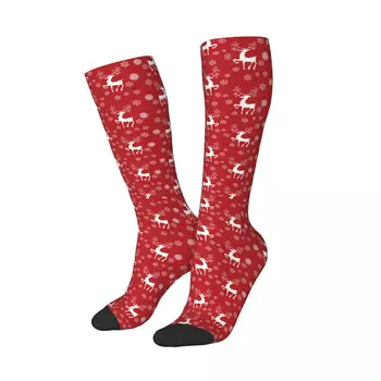Červená Vianočné Farba Sobov Teľa Dĺžka Ponožky Teplé Módne Vianoce Snowflake Jeleň Dlhé Ponožky Pod Podkolienky Malé Darčeky