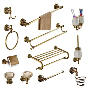 Kúpeľňové Doplnky nastaviť Antique Brass Zber Vyrezávané Kúpeľňa Produktov na stenu mosadz kúpeľňa hardware set