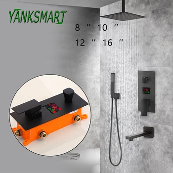 YANKSMART Matte Black Kúpeľňa Zrážok Sprchové, Termostatické Zobrazenie Teploty 3 Spôsoby Black Digitálny Sprchové Batérie, Nastavenie zvukového Pultu Klepnite