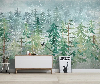 3d tapety Nordic ručne maľované borovicového lesa abstraktné lese akvarel spálne, TV joj, steny 3d tapety