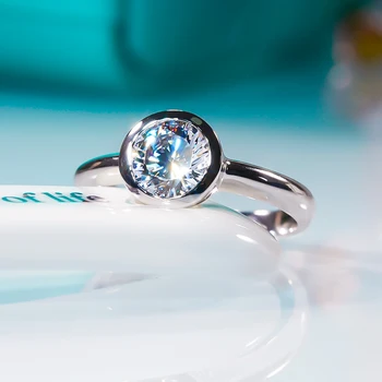 QINHUAN Mincový Striebro D-farba Moissanite Jeden Diamant Bublina Diamantový Prsteň 1 Karát Jednoduchý Univerzálny Kolo Diamantový Prsteň