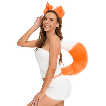 Simulácia Mačka Uši Chlpaté Zviera Chvosty 65 cm Kawaii Fox Pet Cosplay Rekvizity Kožušinové pokrývky hlavy Lolita Halloween Kostým Príslušenstvo