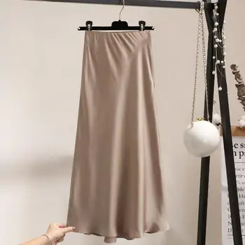 Pevný Farebný Dizajn, Elegantné Sukne Vysoký Pás Satin Maxi Sukne pre Ženy-line Slim Fit Formálnej Strany Prom Sukne s Dýchateľným