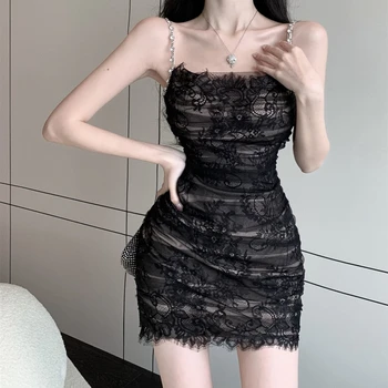 Black Francúzsky Korálkové Šatka Šaty, Sexy Oka Čipky Šaty Žien Nové Dievčatá Kórejský Zábal Hip Mini Večierok Klubu Šaty Vestidos