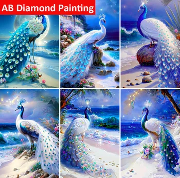 Zviera Páv AB Diamond Maľovanie 5D DIY Mesiac Krajiny Diamond Výšivky Mozaiky Cross Stitch Súpravy, Umelecké Remeslá Domova Darček