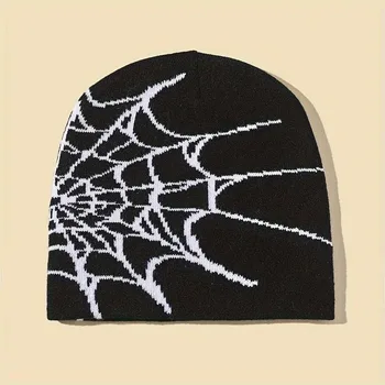 2023 Nové Goth Spider Web štítky na Jacquardove Čiapočku Čiapky Y2K Teplé Pletené Hip Hop Unisex Elastické Pletený Hat Lebka Spp Pre Ženy Muži