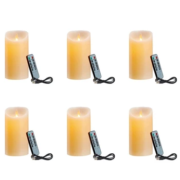 6X LED Sviečky, Blikanie Flameless Sviečky, Nabíjateľná Sviečka, Reálne Vosk Sviečky S Diaľkovým ovládaním,12.5 Cm A