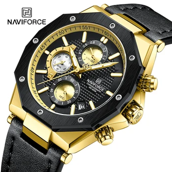 Hodinky pre Mužov NAVIFORCE Creative Móde Wild Quartz Chronograf Luxusné Značky Kože Človeka náramkové hodinky s Dátumom Displej NF8028