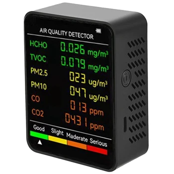 2X 6 V 1 PM2.5 PM10 HCHO TVOC CO CO2 Kvality Ovzdušia Detektor CO CO2 Formaldehyd Monitor Office Kvality Ovzdušia Tester,Čierna