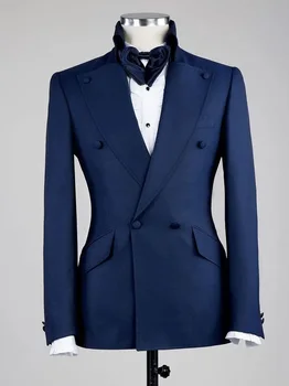 Svadobné pánske Oblek 2024 Bunda Sady Slim Fit Námornícka Modrá Formálne Večeru Smoking 2 Kusy Oblečenia (Sako+Nohavice) Homme Custome Veľkosť