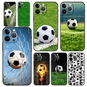 Futbalové lopty Futbalové ihrisko Luxusný Telefón puzdro Pre iPhone 13 15 14 12 11 Pro MAX XR X SE XS 7 8 Plus Mäkké Čierny ochranný Kryt