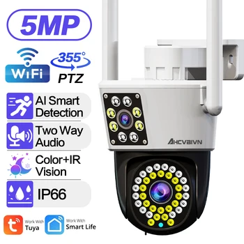 Tuya Smart 4K 8MP Duálny Objektív Dvojitá Obrazovka IP Kamera Wifi Nepremokavé Farebné INFRAČERVENÉ Nočné Videnie Auto Tracking Wifi Kamery