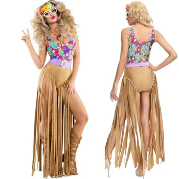 Ženy strapce hippie kostýmy pre dospelých 60. rokoch 70-tych rokoch retro feelin groovy disco bar spevák šaty, karneval, halloween party cosplay oblečenie