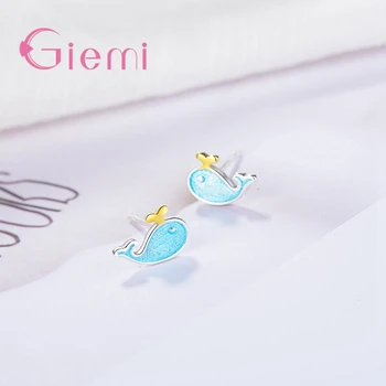 Nový Kórejský Štýl Roztomilý Pekné Malé Dolphin Tvar Stud Náušnice 925 Sterling Silver Pre Ženy, Dievča Výročie Šperky Darček