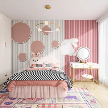 vlastné Moderný minimalistický ružová vertikálne králik stenu papier Nordic tapety pre detské izby dievča pozadí domáce dekorácie
