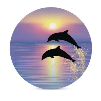 Dolphin Ocean Sunset Ryby Keramické Tácky s Korku Základne Kameň Tácky Ideálny kolaudačné párty Hosteska Darček na Narodeniny,Nový Domov