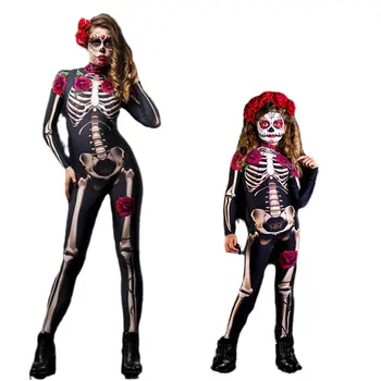Rodina Halloween Cosplay Kostýmy Diabol Ženy Kostra Rose Rodine Zodpovedajúce Oblečenie Oblečenie Jumpsuit Deti Dievča Halloween Pyžamá