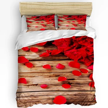 Červené Ruže Kvet Hnedé Rady Rastlín 3ks posteľná bielizeň Nastaviť Pre Spálne Manželskou Posteľou bytový Textil Perinu Deka Kryt obliečka na Vankúš