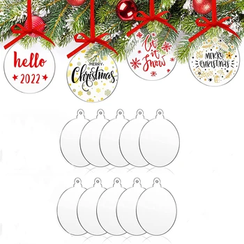 10 Akryl Vianočné Ozdoby Prázdne Transparentné Akrylátové Disk DIY Prázdne Vianoce Kolo Dekorácie s Otvorom pre Plavidlá typu 