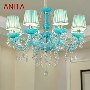 ANITA Modré Crystal Nezávislá Lampa Luxusné Sviečka, Lampa v Teple obývačky a spálne detskej Izby Reštaurácia KTV Luster