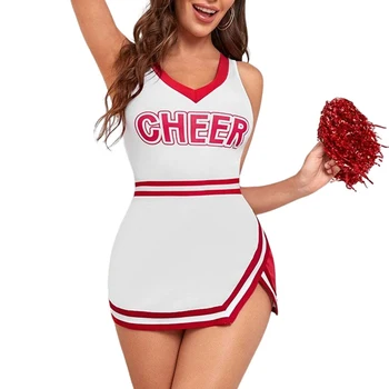 Dámske Cheerleading Oblečenie Tému Party Cosplay Fandiť Lídri Kostým Fanden Výkon Jednotnej Letter Tlač Bez Rukávov Šaty