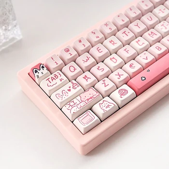 66/146 Kľúče MDA Profil Ružová Cute Cat Keycaps Pre Hranie hier, Mechanické Klávesnice Mx Prepínač PBT Sublimačná Prispôsobené DIY klávesa Caps